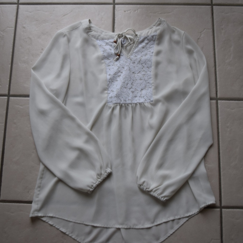 Macy's Cream Flowy Long Sleeve Blouse